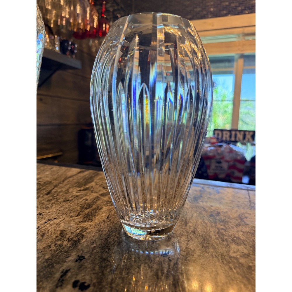 Waterford Crystal Signed Paul Ledwell 12-92 Vertical Cut Tapered Vase Ireland